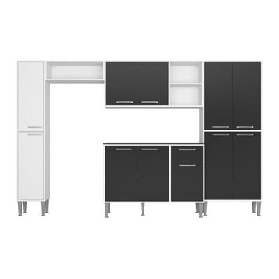 Cozinha Compacta Com Armário E Balcão Xangai Classic Multimóveis Branca/Preta Branco/Preto