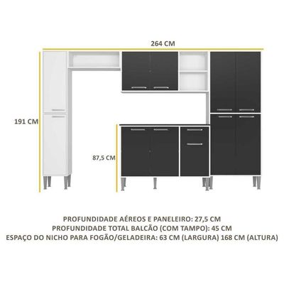 Cozinha Compacta Com Armário E Balcão Xangai Classic Multimóveis Branca/Preta Branco/Preto