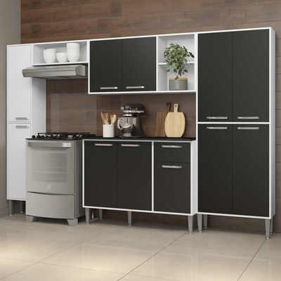 Cozinha Compacta Com Armário E Balcão Xangai Classic Multimóveis Branca/Preta Branco/Preto