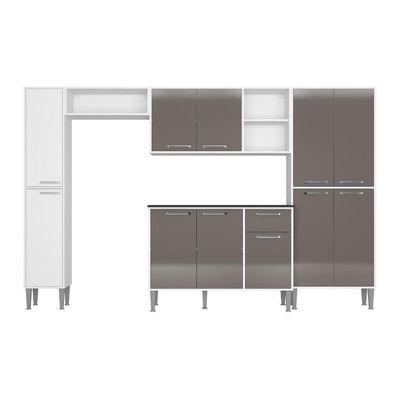 Cozinha Compacta Com Armário E Balcão Xangai Classic Multimóveis Branca/Lacca Fumê Branco/Lacca Fumê