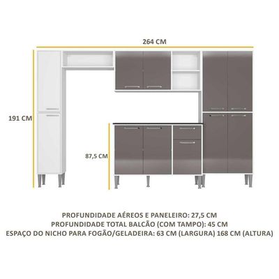 Cozinha Compacta Com Armário E Balcão Xangai Classic Multimóveis Branca/Lacca Fumê Branco/Lacca Fumê