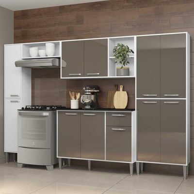 Cozinha Compacta Com Armário E Balcão Xangai Classic Multimóveis Branca/Lacca Fumê Branco/Lacca Fumê