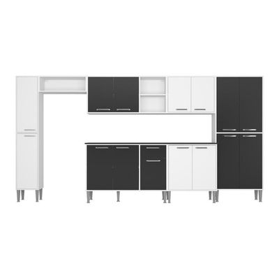 Cozinha Compacta Com Armário E Balcão Xangai Blues Multimóveis Branca/Preta Branco/Preto