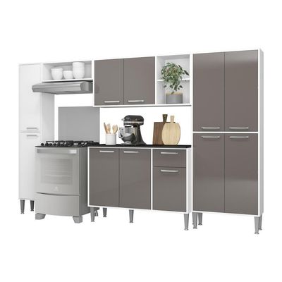Cozinha Compacta Com Armário E Balcão Xangai Classic Multimóveis Branca/Lacca Fumê Branco/Lacca Fumê