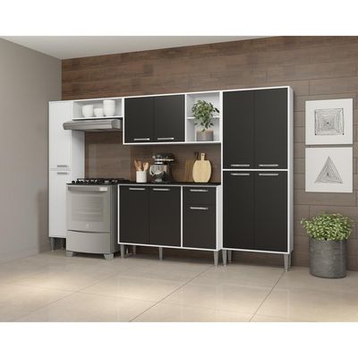 Cozinha Compacta Com Armário E Balcão Xangai Classic Multimóveis Branca/Preta Branco/Preto