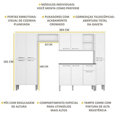 Cozinha Compacta Com Armário E Balcão Xangai Classic Multimóveis Branca Branco