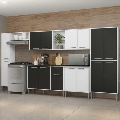 Cozinha Compacta Com Armário E Balcão Xangai Blues Multimóveis Branca/Preta Branco/Preto