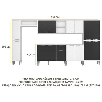 Cozinha Compacta Com Armário E Balcão Xangai Blues Multimóveis Branca/Preta Branco/Preto