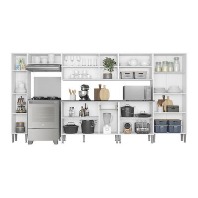 Cozinha Compacta Com Armário E Balcão Xangai Blues Multimóveis Branca/Preta Branco/Preto