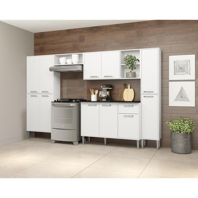 Cozinha Compacta Com Armário E Balcão Xangai Classic Multimóveis Branca Branco