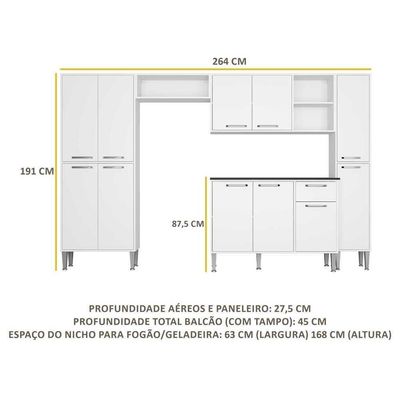Cozinha Compacta Com Armário E Balcão Xangai Classic Multimóveis Branca Branco