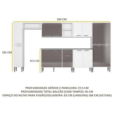 Cozinha Compacta Com Armário E Balcão Xangai Blues Multimóveis Branca/Lacca Fumê Branco/Lacca Fumê