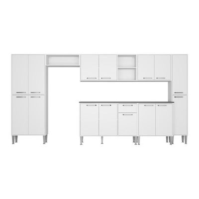 Cozinha Compacta Com Armário E Balcão Xangai Blues Multimóveis Branca Branco