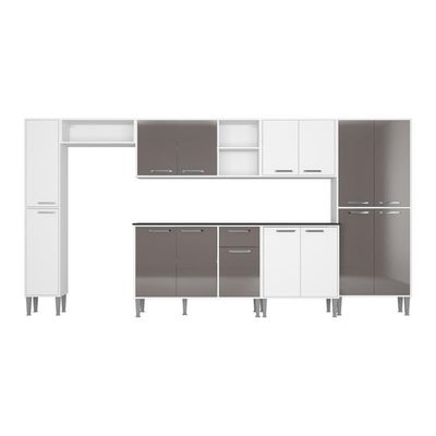 Cozinha Compacta Com Armário E Balcão Xangai Blues Multimóveis Branca/Lacca Fumê Branco/Lacca Fumê