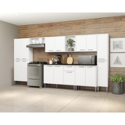 Cozinha Compacta Com Armário E Balcão Xangai Blues Multimóveis Branca Branco