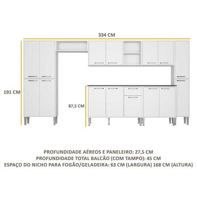 Cozinha Compacta Com Armário E Balcão Xangai Blues Multimóveis Branca Branco
