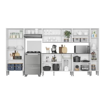 Cozinha Compacta Com Armário E Balcão Xangai Blues Multimóveis Branca Branco