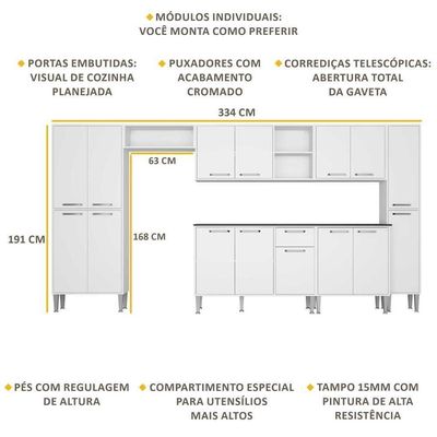 Cozinha Compacta Com Armário E Balcão Xangai Blues Multimóveis Branca Branco