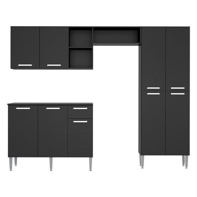 Cozinha Compacta Com Armário E Balcão Pequim Up Multimóveis V2999 Preta Preto