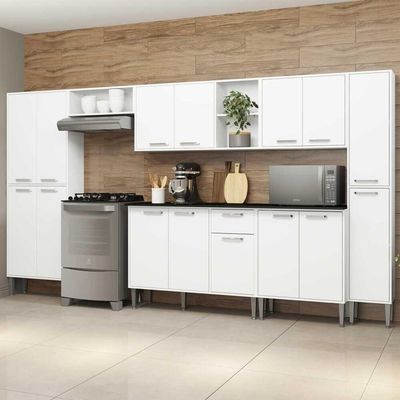 Cozinha Compacta Com Armário E Balcão Xangai Blues Multimóveis Branca Branco