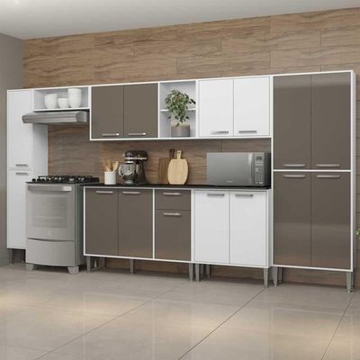 Cozinha Compacta Com Armário E Balcão Xangai Blues Multimóveis Branca/Lacca Fumê Branco/Lacca Fumê