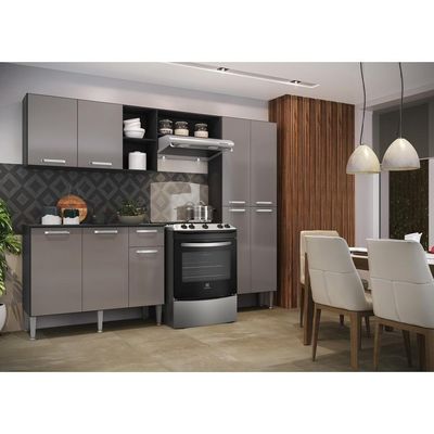 Cozinha Compacta Com Armário E Balcão Pequim Up Multimóveis V2999 Preta/Lacca Fumê Preto/Lacca Fumê