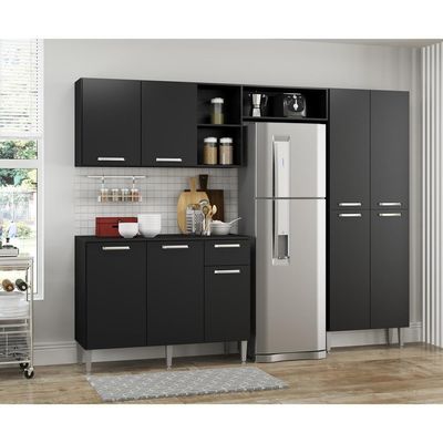 Cozinha Compacta Com Armário E Balcão Pequim Up Multimóveis V2999 Preta Preto