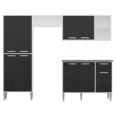 Cozinha Compacta C/ 3 Leds 4 Pçs Xangai Multimóveis V3415 Branca/Preta Branco/Preto