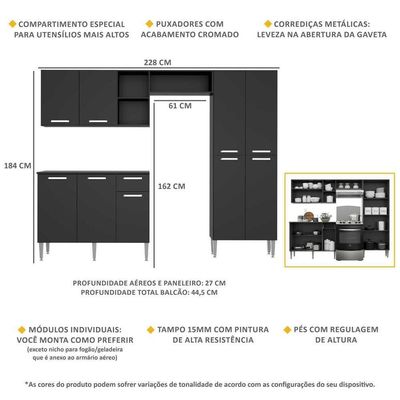 Cozinha Compacta Com Armário E Balcão Pequim Up Multimóveis V2999 Preta Preto