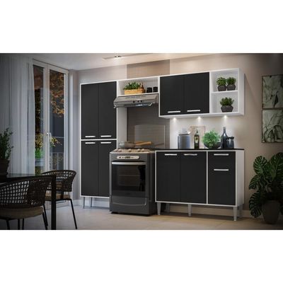 Cozinha Compacta C/ 3 Leds 4 Pçs Xangai Multimóveis V3415 Branca/Preta Branco/Preto