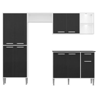 Cozinha Compacta C/ 2 Leds 4 Pçs Xangai Multimóveis V3414 Branca/Preta Branco/Preto