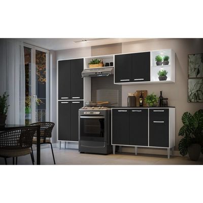 Cozinha Compacta C/ 2 Leds 4 Pçs Xangai Multimóveis V3414 Branca/Preta Branco/Preto