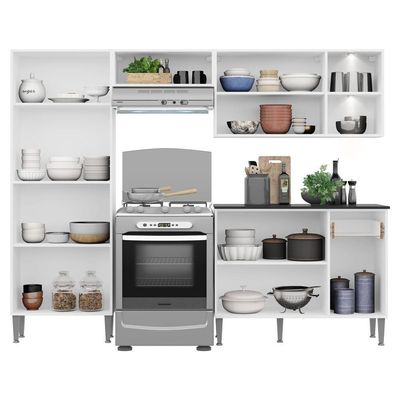 Cozinha Compacta C/ 2 Leds 4 Pçs Xangai Multimóveis V3414 Branca/Lacca Fumê Branco/Lacca Fumê