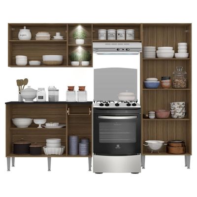 Cozinha Compacta C/ 2 Leds 3 Pçs Pequim Multimóveis V3412 Nogueira/Preta Nogueira/Preto