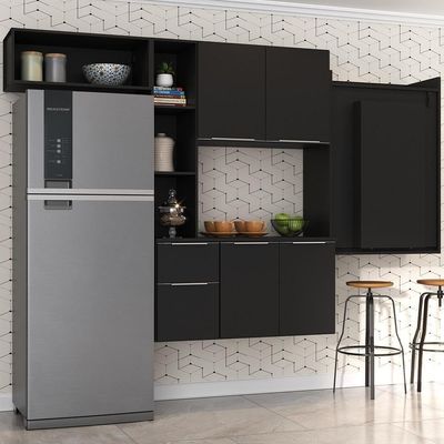 Armário De Cozinha Compacta Com Mesa Dobrável Sofia Multimóveis V2010 Preto Preto