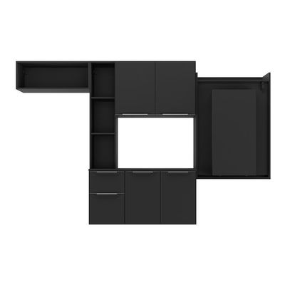 Armário De Cozinha Compacta Com Mesa Dobrável Sofia Multimóveis V2010 Preto Preto