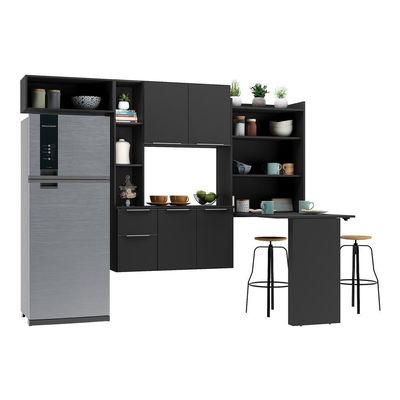 Armário De Cozinha Compacta Com Mesa Dobrável Sofia Multimóveis V2010 Preto Preto