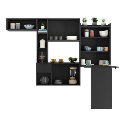 Armário De Cozinha Compacta Com Mesa Dobrável Sofia Multimóveis V2010 Preto Preto