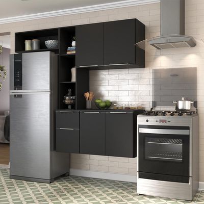 Armário De Cozinha Compacta Com Balcão Sofia Multimóveis V2006 Preto Preto