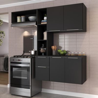 Armário De Cozinha Compacta Com Balcão Sofia Multimóveis V2002 Preto Preto