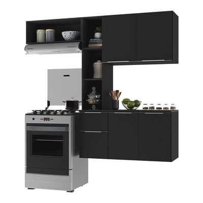 Armário De Cozinha Compacta Com Balcão Sofia Multimóveis V2002 Preto Preto