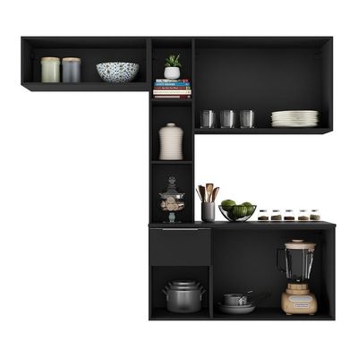 Armário De Cozinha Compacta Com Balcão Sofia Multimóveis V2002 Preto Preto