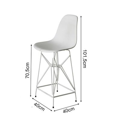Kit 2 Banquetas Bistrô Alta Eames Branca Base Ferro Branco - Cor: Branco