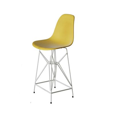 Kit 2 Banquetas Bistrô Alta Eames Amarela Base Ferro Branco - Cor: Amarelo