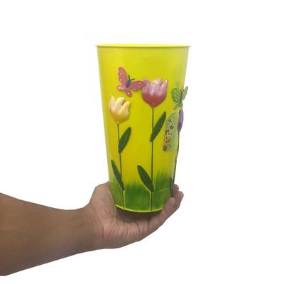 Vaso Metal Enfeite Varanda Borboleta Flor Amarelo