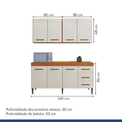 Cozinha Completa 7 Portas 3 Gavetas Atenas Kaiki Moveis Nature/off White