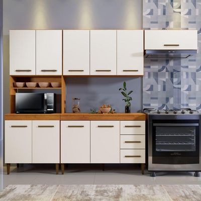 Cozinha Completa 10 Portas 3 Gavetas Atenas Kaiki Moveis Nature/off White
