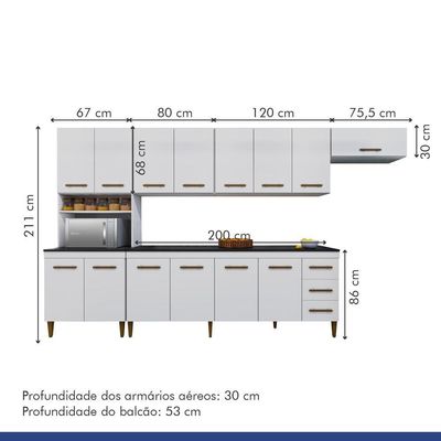 Cozinha Completa 14 Portas 3 Gavetas Atenas Kaiki Moveis Branco