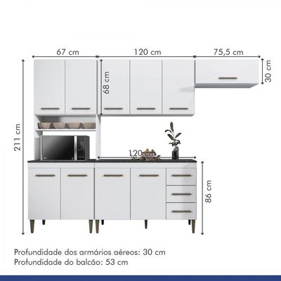 Cozinha Completa 10 Portas 3 Gavetas Atenas Kaiki Moveis Branco