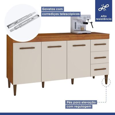 Cozinha Completa 12 Portas 3 Gavetas Atenas Kaiki Moveis Nature/off White